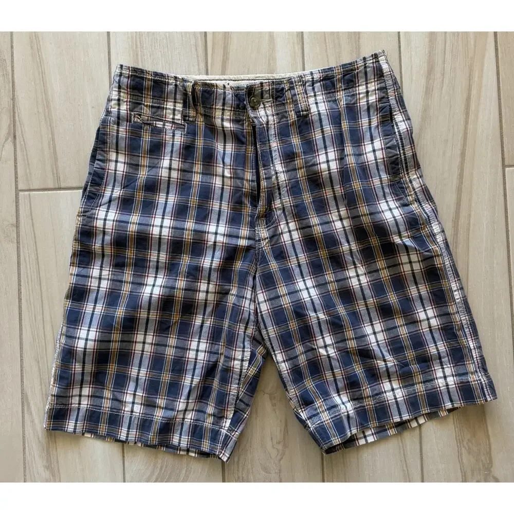American Eagle Outfitters Mens Plaid Shorts Size 32 Flat Front Plaid 100% Cotton
